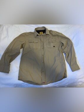 Men's Khaki Workshirt Jacket - Long Sleeve Utility Shirt